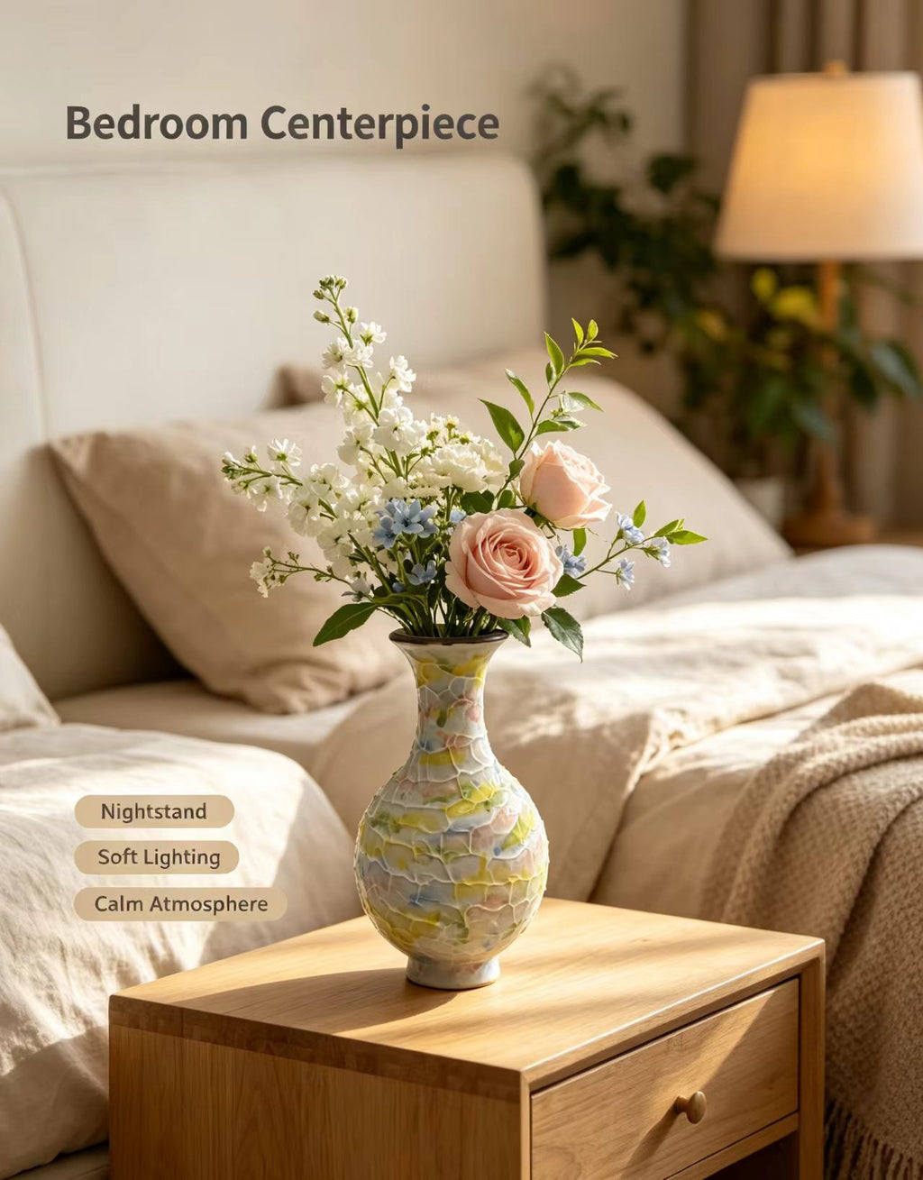Hand-Thrown Pastel Ceramic Vase, Unique Crackled Textured Glaze Decorative Vase, Tabletop Centerpiece for Living Room Entryway Bedroom, Housewarming Gift