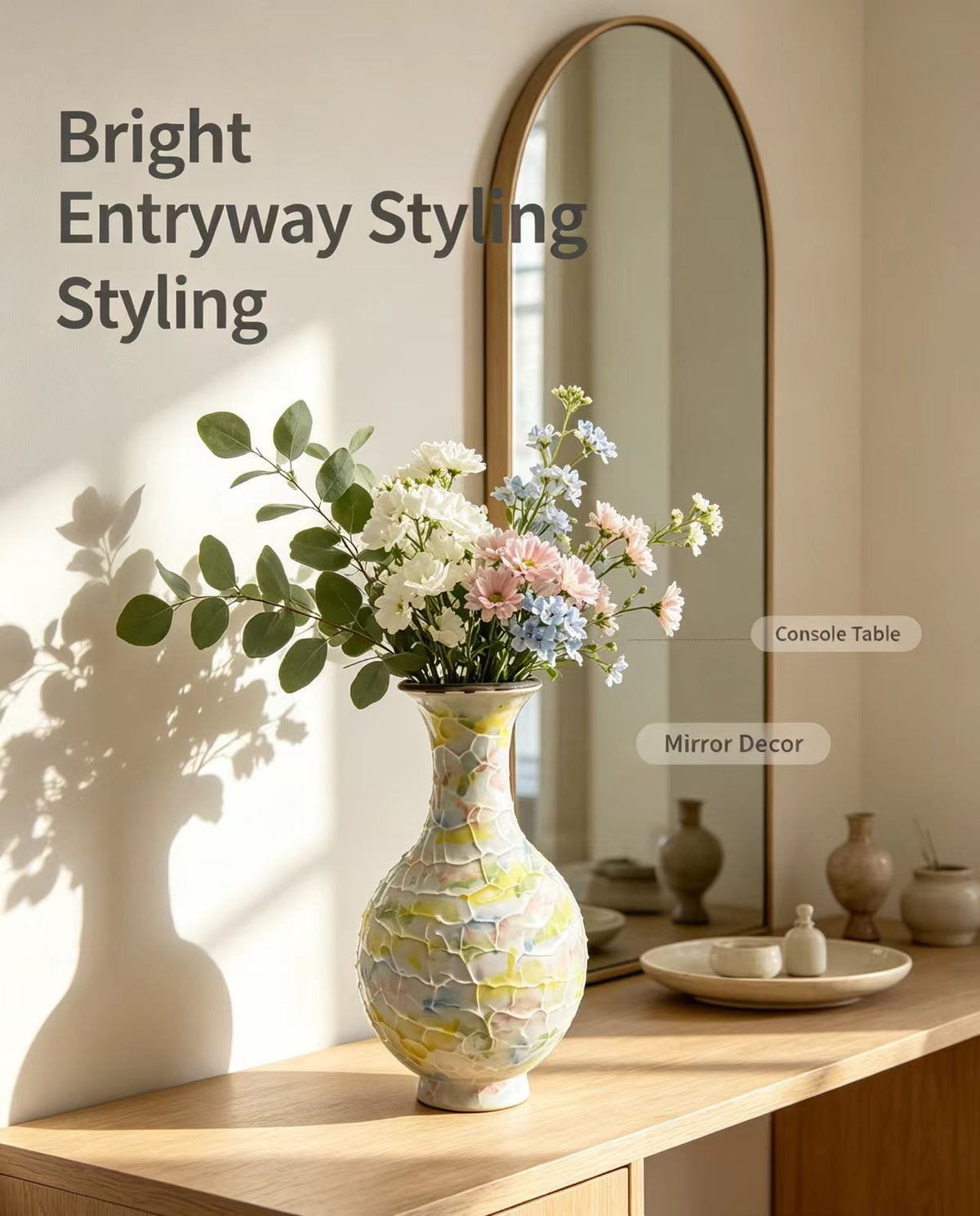 Hand-Thrown Pastel Ceramic Vase, Unique Crackled Textured Glaze Decorative Vase, Tabletop Centerpiece for Living Room Entryway Bedroom, Housewarming Gift