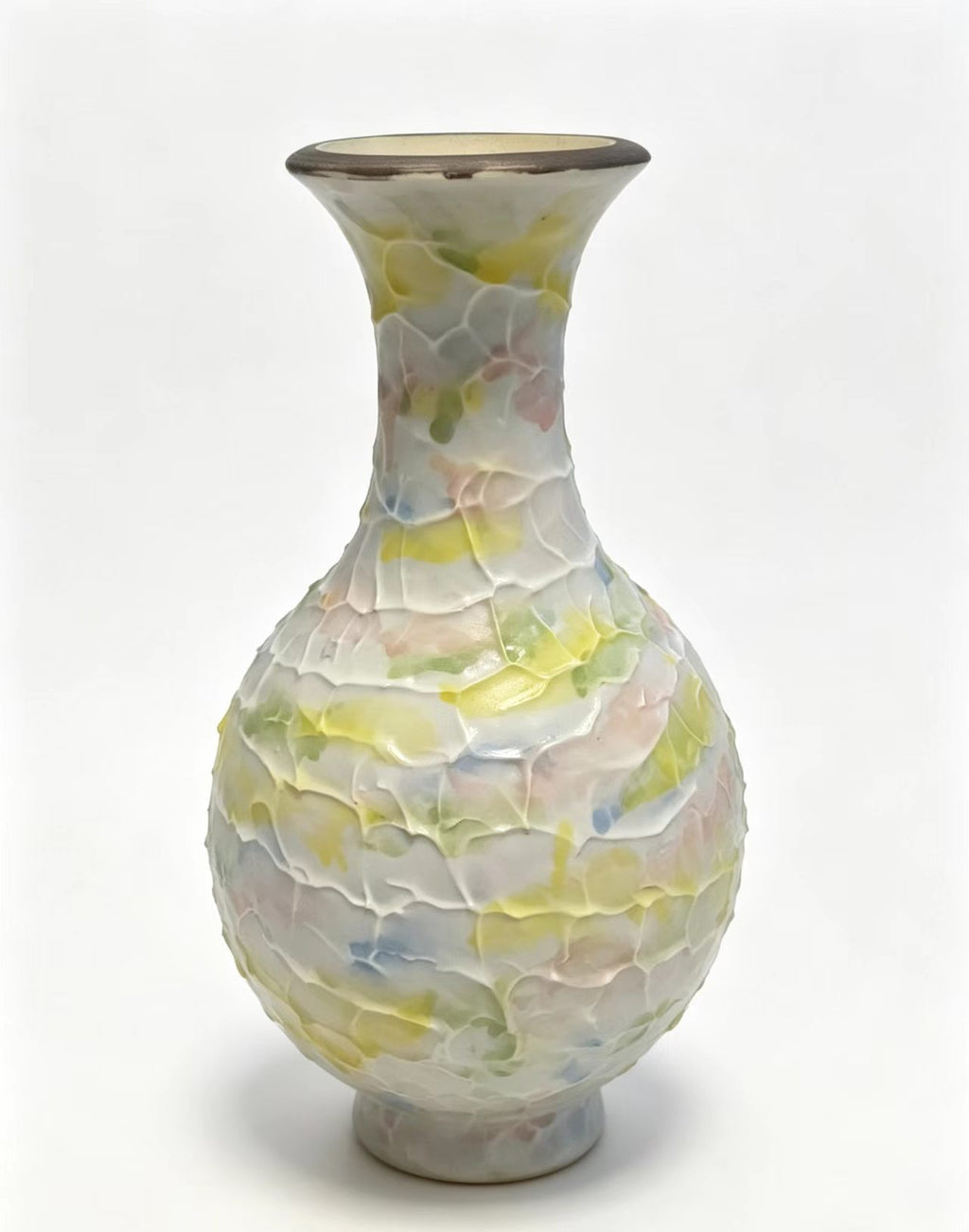 Hand-Thrown Pastel Ceramic Vase, Unique Crackled Textured Glaze Decorative Vase, Tabletop Centerpiece for Living Room Entryway Bedroom, Housewarming Gift