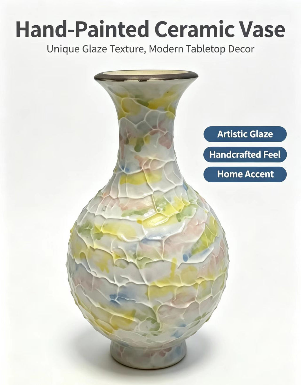 Hand-Thrown Pastel Ceramic Vase, Unique Crackled Textured Glaze Decorative Vase, Tabletop Centerpiece for Living Room Entryway Bedroom, Housewarming Gift
